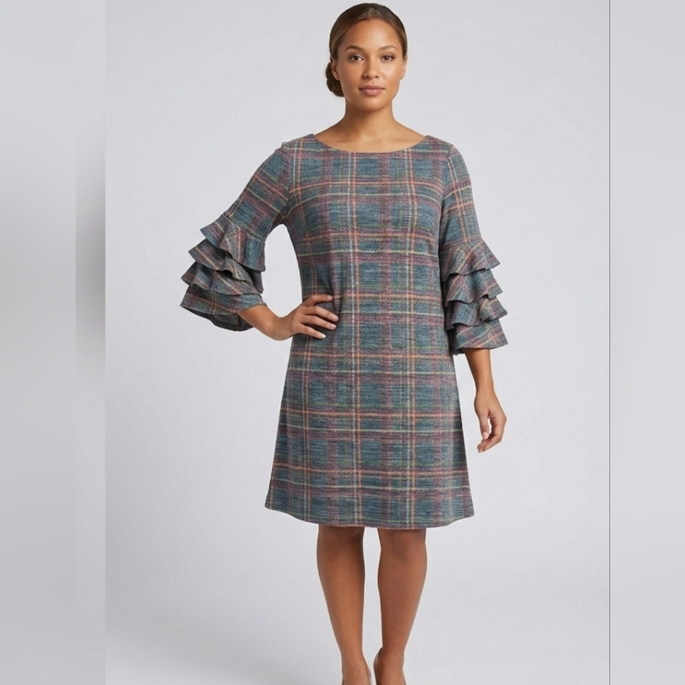 Roz & Ali-Vintage Plaid Ruffle Sleeve Dress(size 8)
